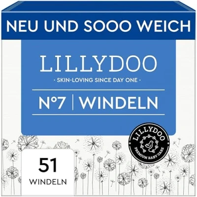Abbildung von LILLYDOO hautfreundliche Baby Windeln Größe 7 (15+ kg),Halbmonatsbox (51 Stück), Sicherer Auslaufschutz, Weich, Parfümfrei, Ohne Lotionen &amp; Farbstoffe für empfindliche Haut, Dermatologisch getestet