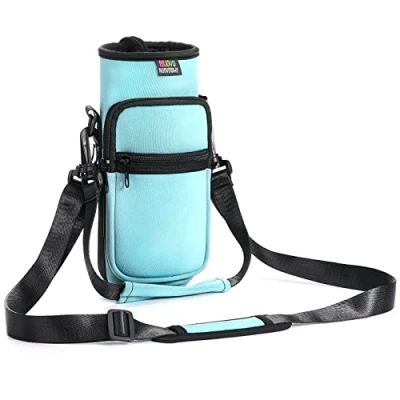 Abbildung von Nuovoware Flaschenhalter Trinkflasche Molle Beutel 25oz/710ml, Isolierte Neopren Kessel mit Schultergurt und Front Reißverschluss Tasche für Wandern Laufen Radfahren Jagd Reisen Staubblau