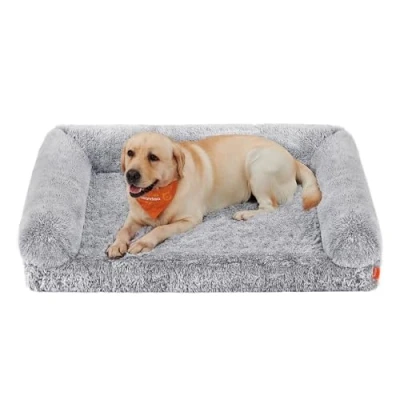 Abbildung von Feandrea FluffyHug Hundebett, Hundekissen Größe XXL, Hundematte für große Hunde, Hundesofa Noppenschaumstoff, Bezug abnehmbar und waschbar, 122 x 85 24 cm, Ombré Grau PGW234G01
