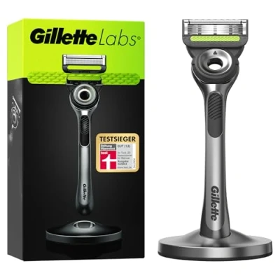 Abbildung von Gillette Labs Nassrasierer Herren, Rasierer mit Reinigungs Element + 1 Rasierklinge, Geschenk für Männer, Premium Magnetdock