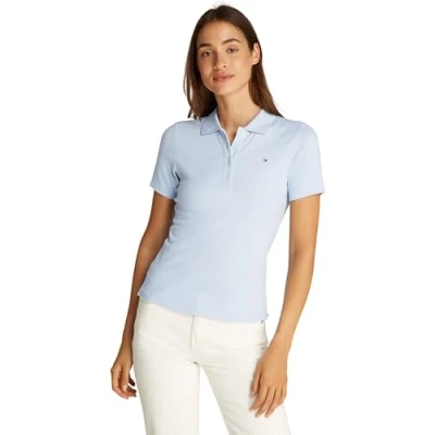 Abbildung von Tommy Hilfiger Damen Poloshirt Kurzarm 1985 Pique Slim Fit, Blau (Breezy Blue), 3XL