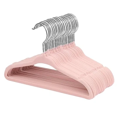 Abbildung von ManGotree Baby Kleiderbügel aus Samt, Kleinkind Kinderbügel mit Drehbarem Haken, Gekerbtes Schulter Design für Kinder und Kinderkleidung (30 Stück, Hellrosa)