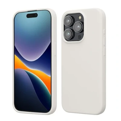 Abbildung von kwmobile Hülle für das iPhone 15 Pro Silikon Handy Case stoßfeste Handyhülle mit weicher Oberfläche Weiß