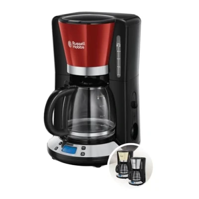 Abbildung von Russell Hobbs Kaffeemaschine [Digitaler Timer, Brausekopf für optimale Extraktion&amp;Aroma] Colours+ Rot (max 10 Tassen, 1,25l Glaskanne, Warmhalteplatte, 1100W) Filterkaffeemaschine 24031 56