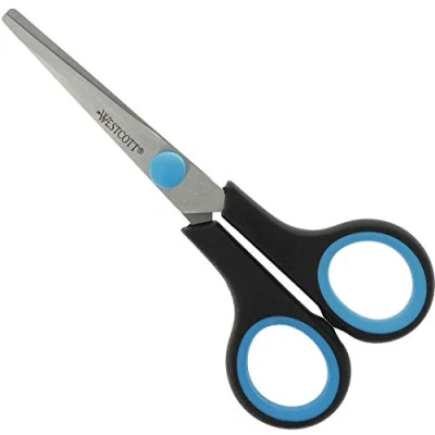 Abbildung von Westcott E 30250 00 Easy , Softgrip Schere, rostfreie Klingen, blau schwarzer Kunststoff Griff, 14 cm / 5 Zoll, 1 Stück
