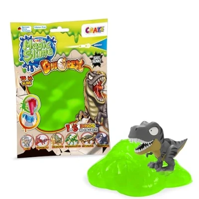 Abbildung von CRAZE Magic Slime Bag Surprise Dino 75ml Schleim für Kinder im Beutel mit Dinosaurier Figur Inneren, Set Überraschung, geruchsneutral, rückstandsfrei