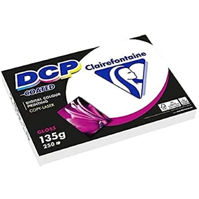 Abbildung von Clairefontaine 6841C Druckerpapier DCP Premium Kopierpapier für farbintensiven Bilderdruck, DIN A4, 21 x 29,7cm, 135g, 1 Ries mit 250 Blatt, glänzend Weiß gestrichen