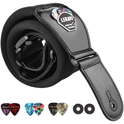 Abbildung von LEKATO 3&#039;&#039; breiter Gitarrengurt Memory gepolsterter Schultergurt, verstellbare Länge von 45 Zoll bis 55 für Gitarrenbass, entwickelt schwere Gitarrenbass
