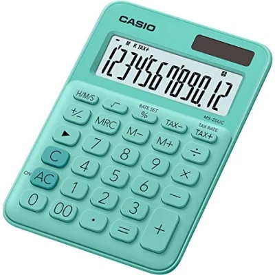Abbildung von CASIO Tischrechner MS 20UC GN, 12 stellig, in Trendfarben, Steuerberechnung, Zeitumrechnung, Solar /Batteriebetrieb, Grün