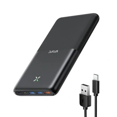 Abbildung von VRURC Power Bank 30000mAh 22.5W Powerbank USB C Schnelles Aufladen Externe Handyakkus mit 4 Ausgänge und 3 Eingänge Tragbares Ladegerät kompatibel iPhone, Huawei, Tablets usw (Schwarz)