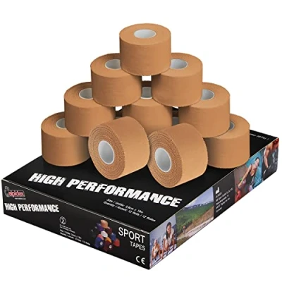 Abbildung von ALPIDEX 12 Rollen Sport Tape Set 3,8 cm x 10 m Gelenk Tapeverband Viele Farben Reißbares Unelastisches Sporttape Hautfreundlich Handball Fußball Volleyball, Farbe:hautfarben