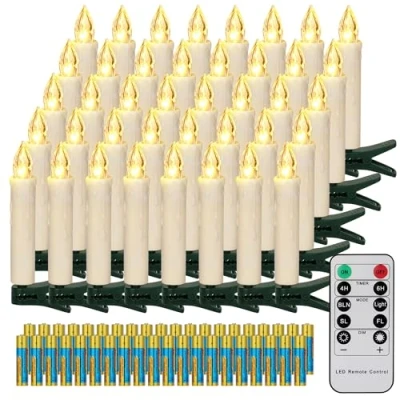 Abbildung von FREEPOWER 40er LED Christbaumkerzen Kabellos mit Fernbedienung Timer Flackern Warmweiß Dimmbar Weihnachtsbaum Kerzen Outdoor Wasserdicht, Weihnachtskerzen Weihnachten Deko（mit 40 Batterien）