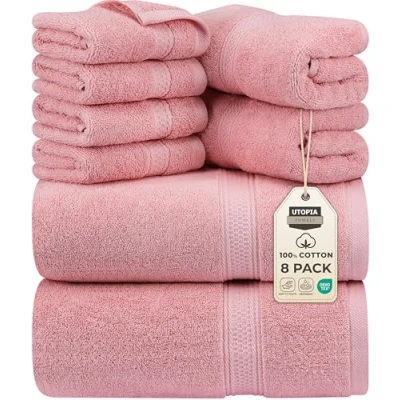 Abbildung von Utopia Towels 8 teiliges Premium Handtuch Set, 2 Badetücher, Handtücher und 4 Waschlappen, 600 g/m², 100% ringgesponnene Baumwolle, Fitnessstudio, Hotel Spa (Altrosa)