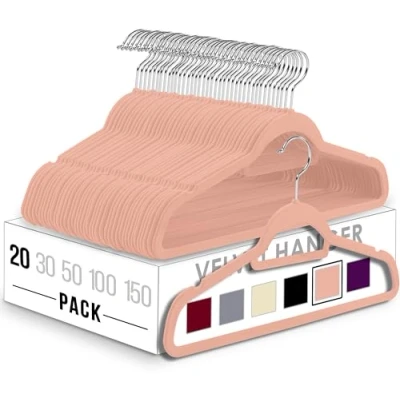 Abbildung von Utopia Home Premium Antirutsch Kleiderbügel aus Samt rutschfeste und strapazierfähige mit Krawattenhalter Stark genug, Jacken Pullover zu halten (Rosa, 20er Pack)
