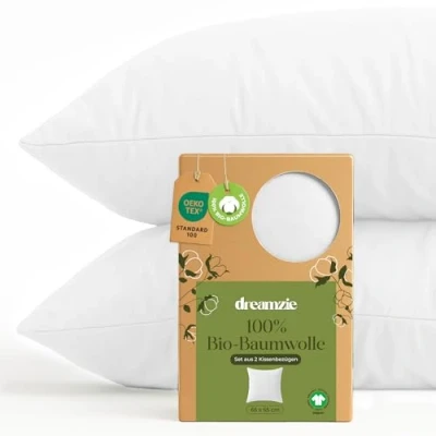 Abbildung von Dreamzie 100% Bio Baumwolle Kissenbezug 65x65 cm 2er Set Weiß mit Reißverschluss Oeko Tex