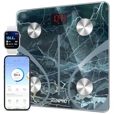 Abbildung von RENPHO Personenwaage Digital Testsieger 2024, Waage Personen Bluetooth Körperfettwaage für Körperfett, BMI, Gewicht, Wasser und Muskelmasse, 280 mm, Marmor
