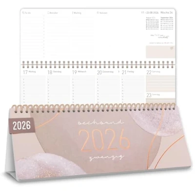 Abbildung von Häfft® Wochen Tischkalender 2026 quer mit Aufsteller &quot;Soft Beige&quot; 1 Woche 2 Seiten, Schreibtisch Kalender Sprüchen, Wochenkalender 29,7 x 11,6 cm nachhaltig &amp; klimafreundlich