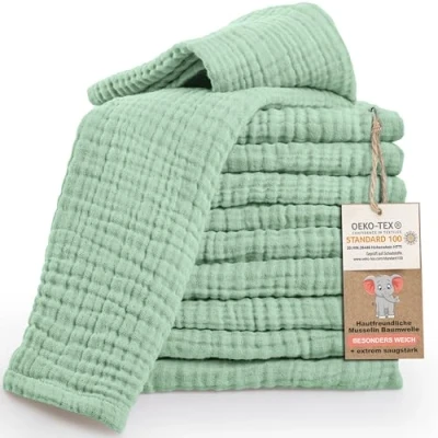 Abbildung von LAYNENBURG 10er Set Premium Spucktücher Baby aus extra weichem Musselin 100% Baumwolle 30x50cm Oeko Tex 100 tücher als Mulltücher, Mullwindeln oder Stoffwindeln (mintgrün)