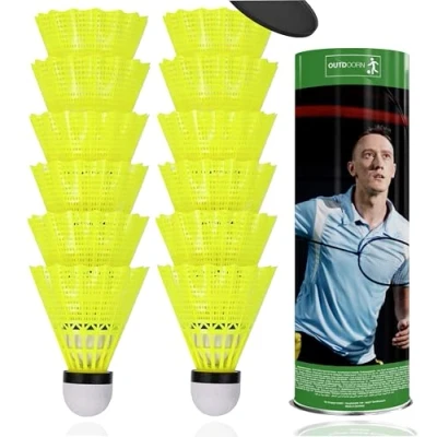 Abbildung von 12x Federbälle, gelb für Badminton: Training und Wettkampf Federball Badmintonbälle Outdoor Indoor