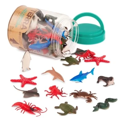 Abbildung von Terra 60 teilig Tierfiguren Sammlung Meerestiere Spielzeug Set Hai, Schildkröte, Tintenfisch, Krabbe, Pinguin, Delphin und mehr ab 3 Jahren