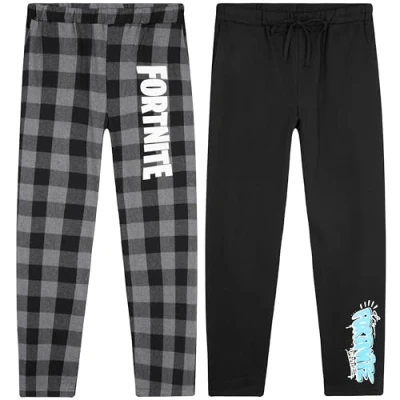Abbildung von Fortnite Jungen Schlafanzug Hose, 2er Pack, Pyjama Hosen für Kinder, Teenager (16 Jahre, Schwarz/Grau)