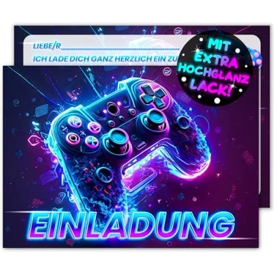 Abbildung von 12x Gaming EINLADUNGSKARTEN KINDERGEBURTSTAG Junge Mädchen die Gamer PARTY Karten sind Einladung für Jungen Kinder GEBURTSTAG VIDEOSPIEL Game Controller SPIELEABEND