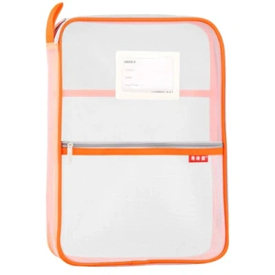 Abbildung von Netztasche Dokumententasche A4 Reißverschlusstasche Nylon Studenten Bürobedarf für Datei, Papier, Quittungen, Kosmetika, Orange
