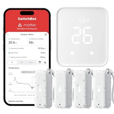 Abbildung von SwitchBot WLAN Thermometer Hygrometer Innen und Außen 4 Pack mit Matter Hub 2, IP65 Wasserdichter Temperatur Feuchtigkeitssensor, Kompatibel AppleHome, Alexa, GoogleHome, IFTTT