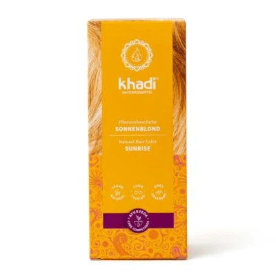 Abbildung von khadi SONNENBLOND Pflanzenhaarfarbe, Haarfarbe für glänzendes Honigblond bis zu kräftigem, sommerlichen Sonnenblond, Naturhaarfarbe 100% pflanzlich, natürlich &amp; vegan, Naturkosmetik, 100g