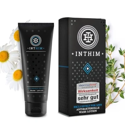 Abbildung von IntHim Antibakterielle Intim Waschlotion Herren pH Hautneutrale Intimpflege Männer bei Juckreiz, trockener Haut &amp; Ideal nach dem Sport (1 x 200ml)