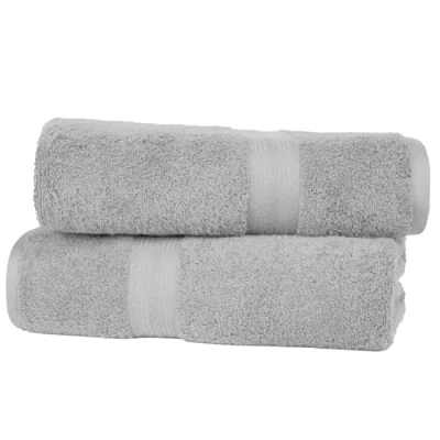 Abbildung von Amazon Basics 2 Badetücher für Badezimmer, farbecht, 100 % Baumwolle, weich, saugfähig, 70 x 140 cm, Stück, Grau