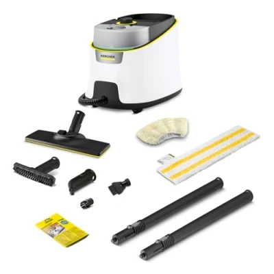 Abbildung von Kärcher Dampfreiniger SC 4 Deluxe, Dampfdruck: bar, Aufheizzeit: 3 min., Fläche: ca. 130 m², Tank: 0,5 l + 1,3 l, inkl. Bodenreinigungsset EasyFix, Düsen, Mikrofaser Überzug und Bürsten