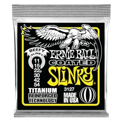 Abbildung von Ernie Ball Beefy Slinky Coated RPS E Gitarrensaiten, Titandrahtwicklung, Stärke 1154