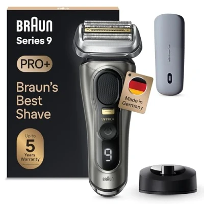 Abbildung von Braun Series 9 Pro+ Rasierer Herren Elektrisch, Elektrorasierer mit 5 Pro Rasierelementen, Langhaarschneider, Ladeetui PowerCase, 60 Min Laufzeit, Made in Germany, 9525s, Edelmetall