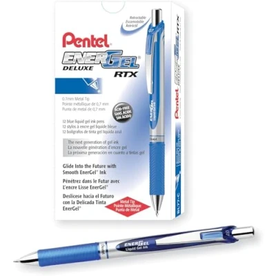 Abbildung von Pentel, EnerGel XM BL77, einschiebbarer flüssiger Gelschreiber, 0,7 mm, 54 % recycelt, 12 Stück blau