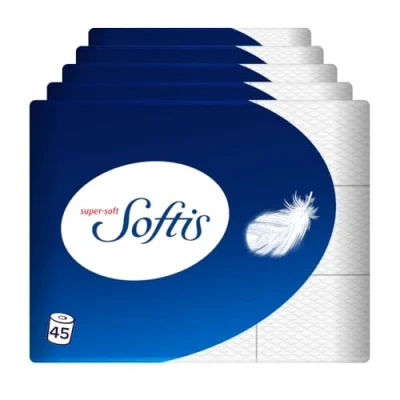 Abbildung von Softis 4 lagiges Toilettenpapier 45 Rollen Packung (5 x 9 Einzelpackungen), 100 Blatt pro Rolle, Einzigartiges Softkammer System, Recyclebare Verpackung, FSC zertifiziertes Papier