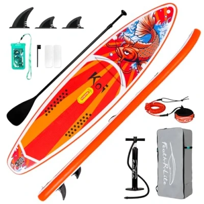 Abbildung von FunWater Aufblasbares Stand Up Paddle Board Surfbrett SUP Komplettes Paddleboard Zubehör Verstellbares Paddel, Pumpe, Reiserucksack, Sicherheitsleine, wasserdichte Handyhülle