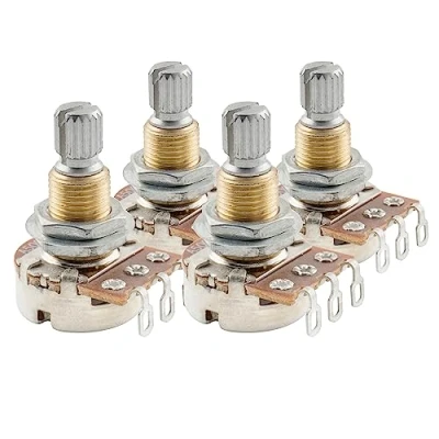 Abbildung von Musiclily Pro Messinggewinde Mini Metrische Größe Split Shaft Control Poti A500k Audio Taper Potentiometers für Gitarre (4er Set)