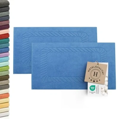 Abbildung von ZOLLNER 2er Set Badematten weiche und saugstarke Duschvorleger waschbar bis 95C Baumwolle 50x70 cm in türkis