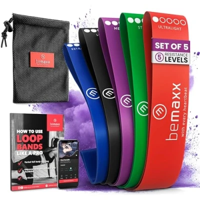Abbildung von Fitnessband Set 4X Loop Textil Resistance Widerstandsband + Trainings eBook Stoff Gymnastikband, Fitness Sport Workout Krafttraining Band elastisch Booty Trainingsband Sportband Miniband Yoga