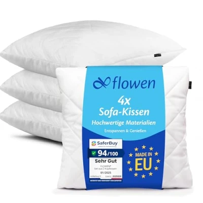 Abbildung von Flowen Kissen 50x50 Kopfkissen 4er Set für Sofa und Bett Innenkissen Hypoallergene Anti Milben Kissenfüllung mit Weicher Gesteppter Kissenbezug Abnehmbarem Waschbaren Haus/Hotel
