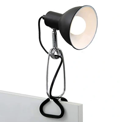 Abbildung von BRILONER Schreibtischlampe mit Kabelschalter, schwenkbar, E14 Fassung, max. 8 Watt, Klemmlampe, Klemmleuchte, Nachttischlampe, Leselicht Kinder, Bürolampe, Leselampe Bett, 30,5x11x13 cm, Schwarz