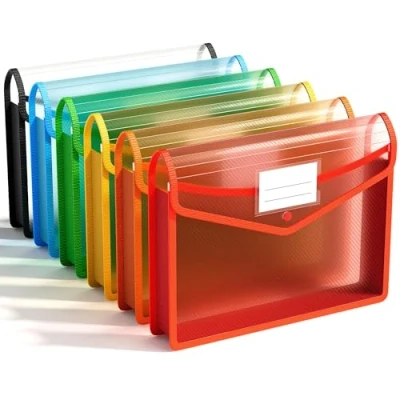 Abbildung von 6 Stück Dokumententasche A4 Hochwertige Sammelmappen Projektmappen,mit Druckknopf Kunststoff Umschlag Mappe Wasserdicht Transparent,für Reise Büro Dokument Schule