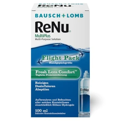 Abbildung von Bausch + Lomb ReNu MultiPlus Kombilösung mit Proteinentferner Kontaktlinsenreiniger, Aufbewahrungslösung für weiche Linsen, Reise Set, 100 ml