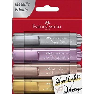 Abbildung von FABER CASTELL 154640 Textmarker Set TL 46, 4er Etui, Metallic Farben, mit langlebiger Keilspitze, Strichbreite 1 5 mm