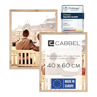 Abbildung von CABBEL Doppelpack (2er Set) Bilderrahmen 40x60 cm, Natur, stabiles MDF Holz Rahmen, bruchsicherem Plexi Glas, zum Aufhängen, ideal für Fotos/Bilder/Collage