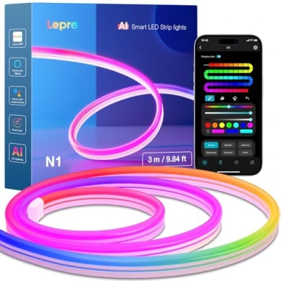 Abbildung von Lepro AI Neon LED Strip N1, 3m Streifen mit App Steuerung,DIY Shape,Musik Sync,funktioniert Alexa&amp;Google Assistant, Lichtband für Wohnzimmer,Wand Deko,Party,KI Lichtdesign Assistent