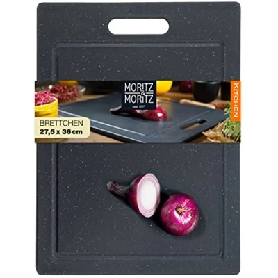 Abbildung von Moritz &amp; Schneidebrett Kunststoff 36 x 27,5 cm BPA frei Küchenbrett Granitoptik Cutting Board mit Antirutschfüßen, Eingriffsöffnung Saftrille