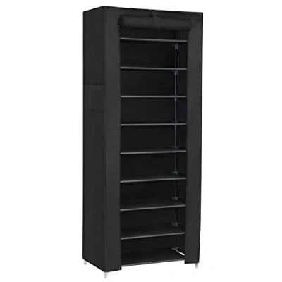 Abbildung von SONGMICS Schuhregal mit 10 Ebenen, 28 x 58 160 cm, Schuhschrank, Schuhaufbewahrung, staubdichtem Überzug, Schuh Organizer, für High Heels, Sportschuhe, Metallgestell, schwarz RXJ10H