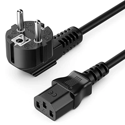Abbildung von deleyCON 5m Kaltgerätekabel Netzkabel Stromkabel Schutzkontakt Stecker Typ F (CEE 7/4) 90 Gewinkelt auf Kaltgerätekupplung C13 Buchse PC Computer Monitor Drucker Beamer Schwarz